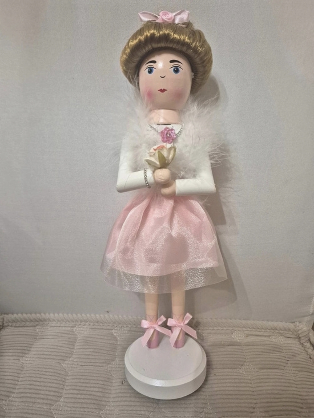 Nutcracker Ballerina In Pink and Feathers